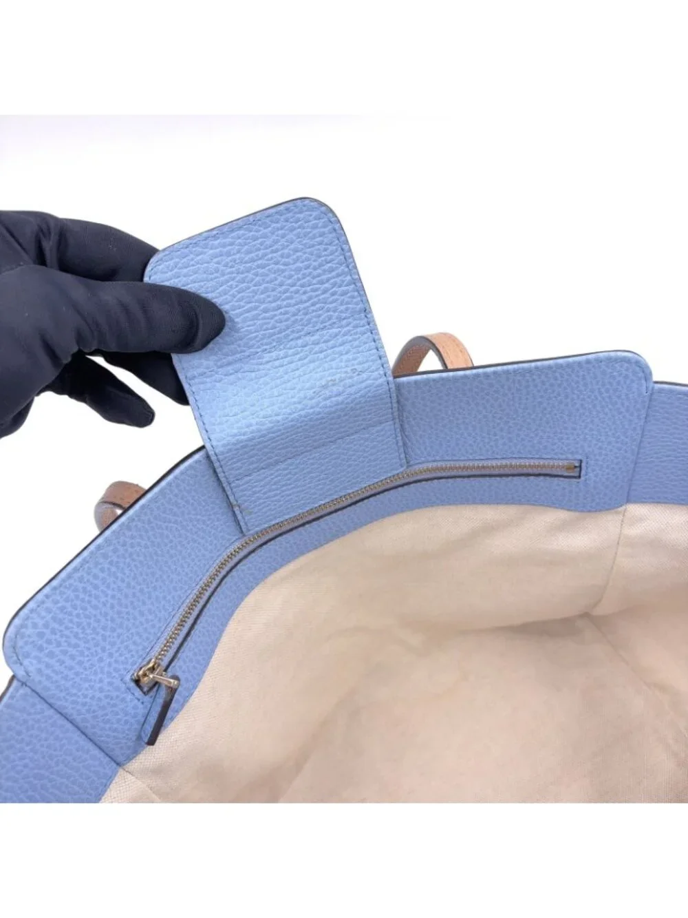 Gucci Swing Leather Beige Light Blue Tote Silver